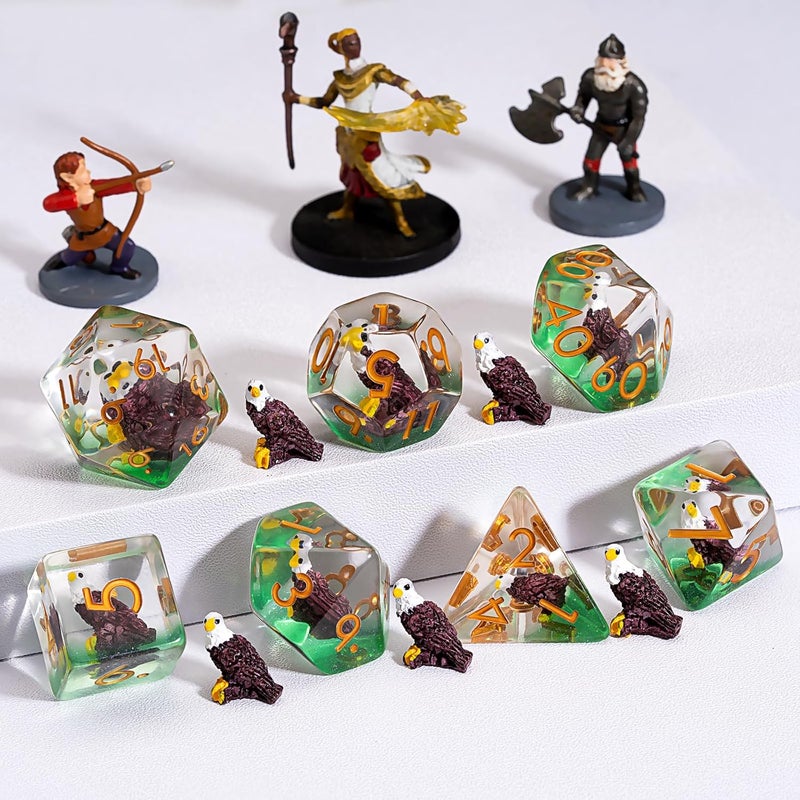 weyano Eagle DND Animal Resin D&D Dice Set, 7pcs Polyhedral Dice (D4, D6, D8, D10, D12, D20, D%) for Dungeons and Dragons, RPG, MTG, Role Playing Games - Image 4